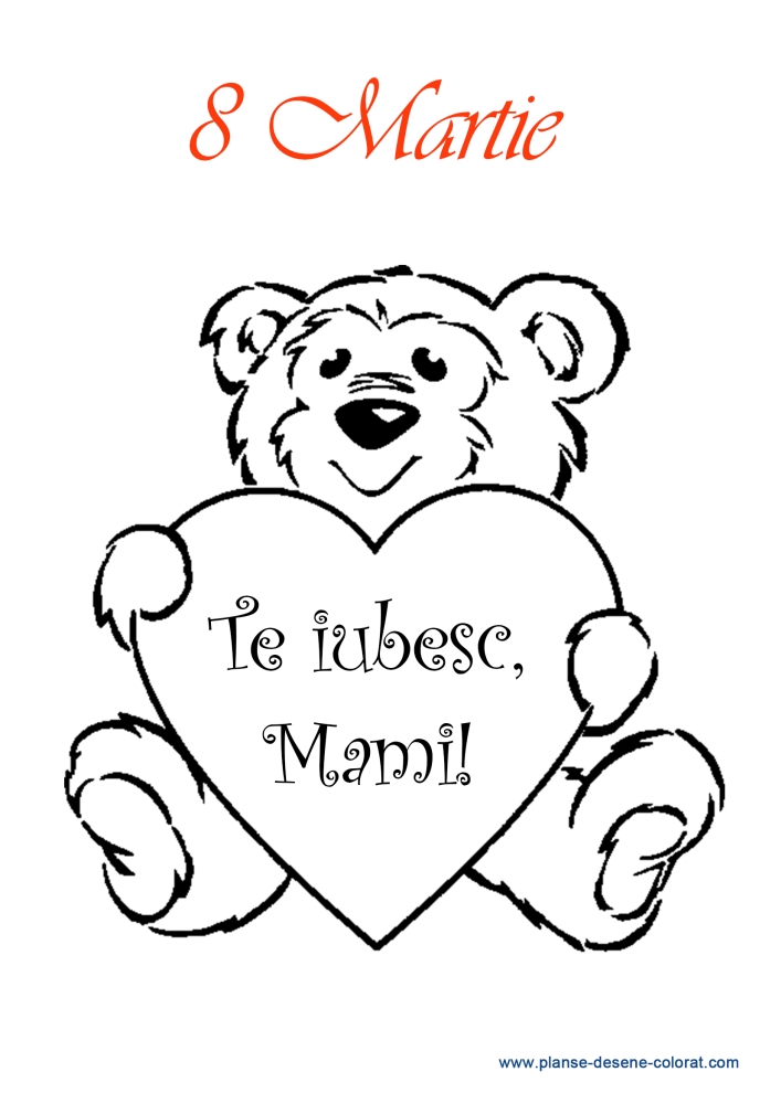 desene de colorat de ziua mamei ursulet inima